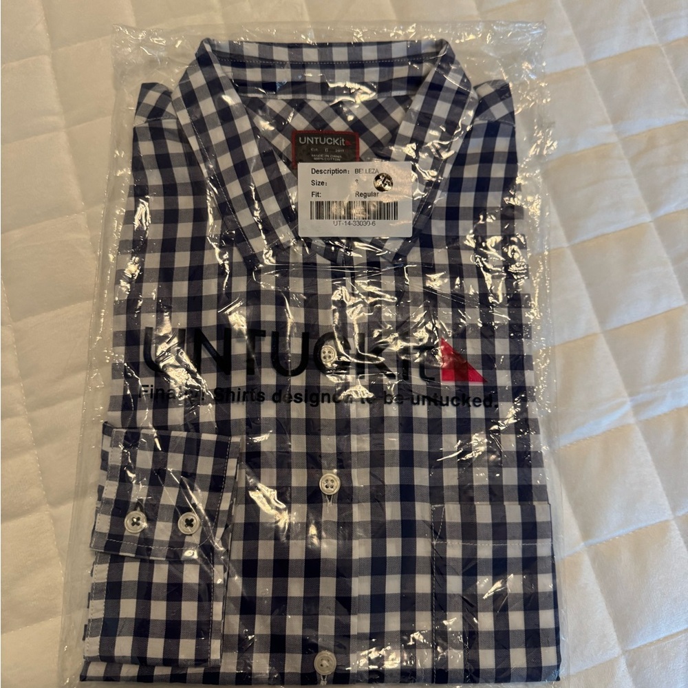 UNTUCKit NWT Blue & White Long Sleeve Gingham Women’s Size 6 Reg 100% Cotton